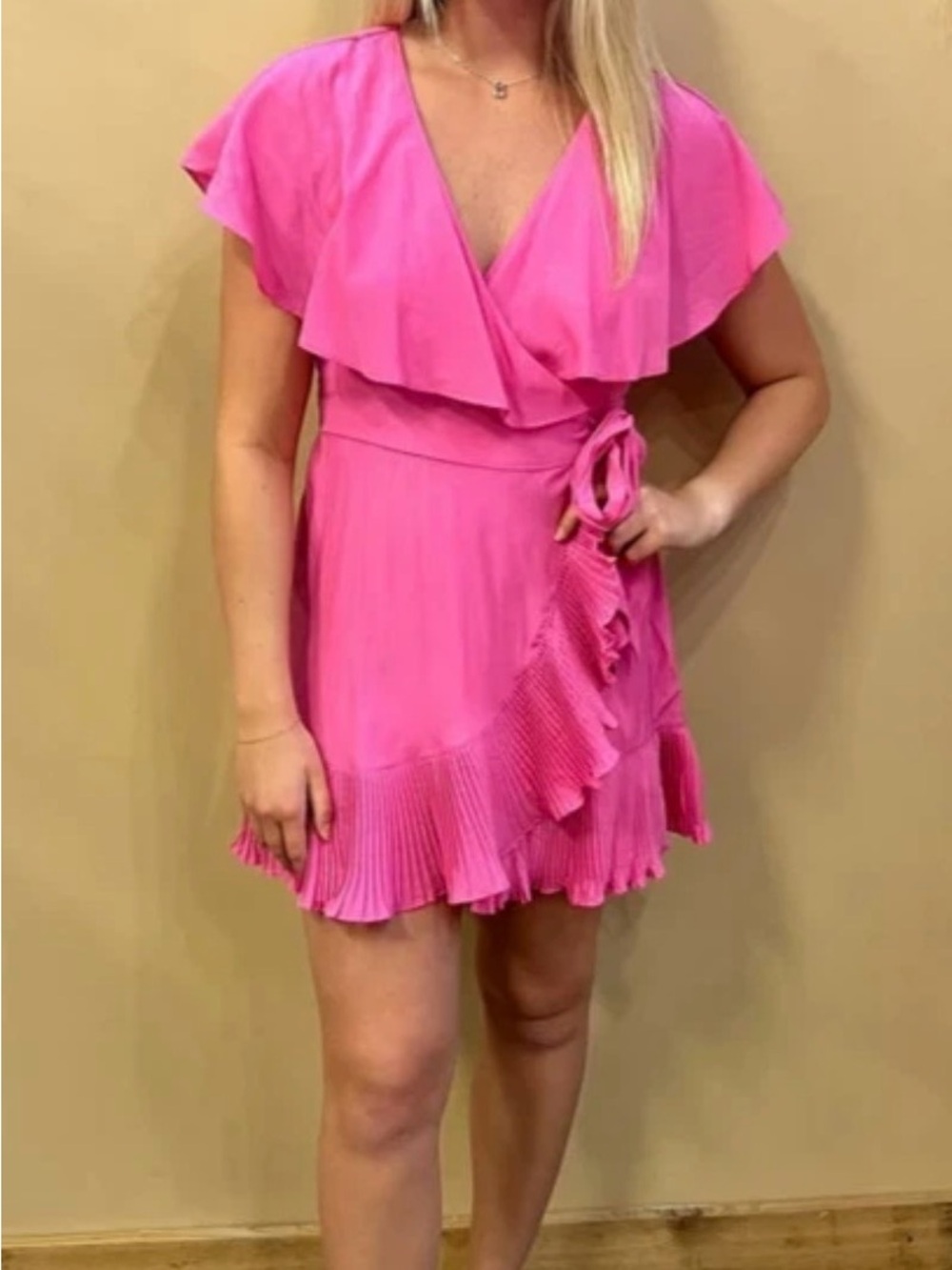 Mustard Seed Hot Pink Ruffle Wrap Romper